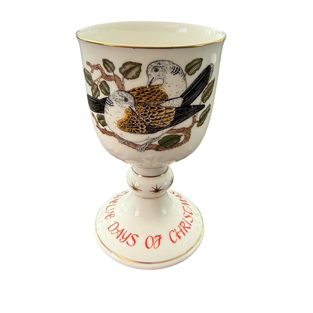 Royal Doulton Goblet White Two Turtle Doves 12 Days of Christmas Cup Vintage